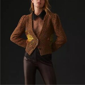 Anthropologie Monstera Cardigan Wendy Wurtzburger Marcella Violini academia